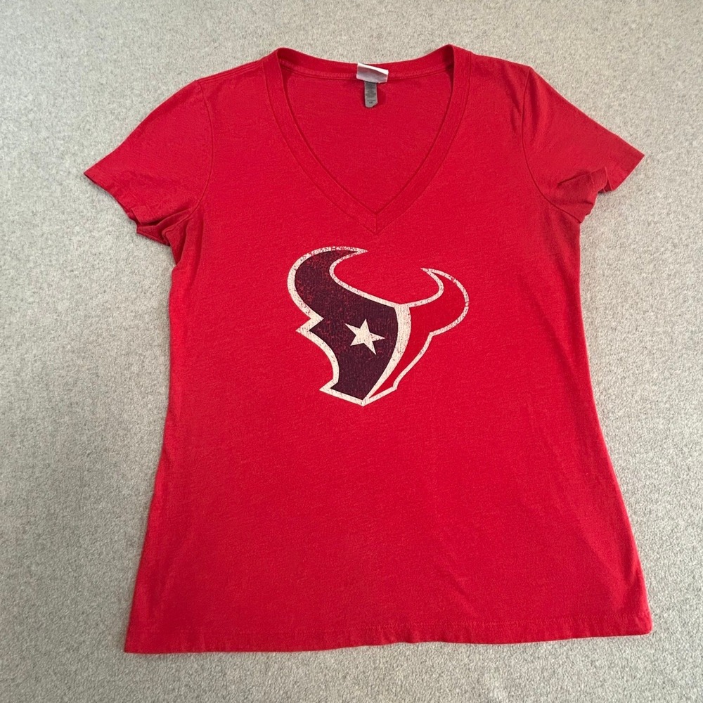 NFL Team Apparel Houston Texans T-Shirt Womens XXL Red V-Neck Graphic Tee Sporty